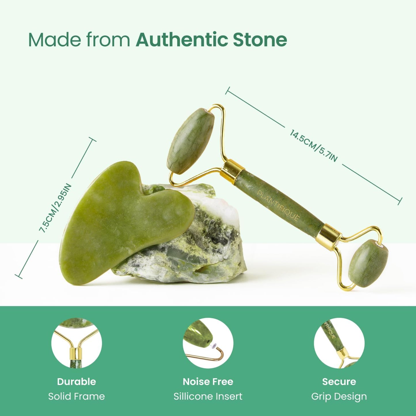 Jade Roller & Gua Sha Set – Real Jade Facial Tools for Skin Care Routine – Certified Face Massager for Radiant Skin