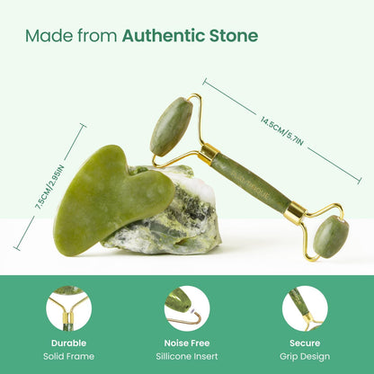 Jade Roller & Gua Sha Set – Real Jade Facial Tools for Skin Care Routine – Certified Face Massager for Radiant Skin