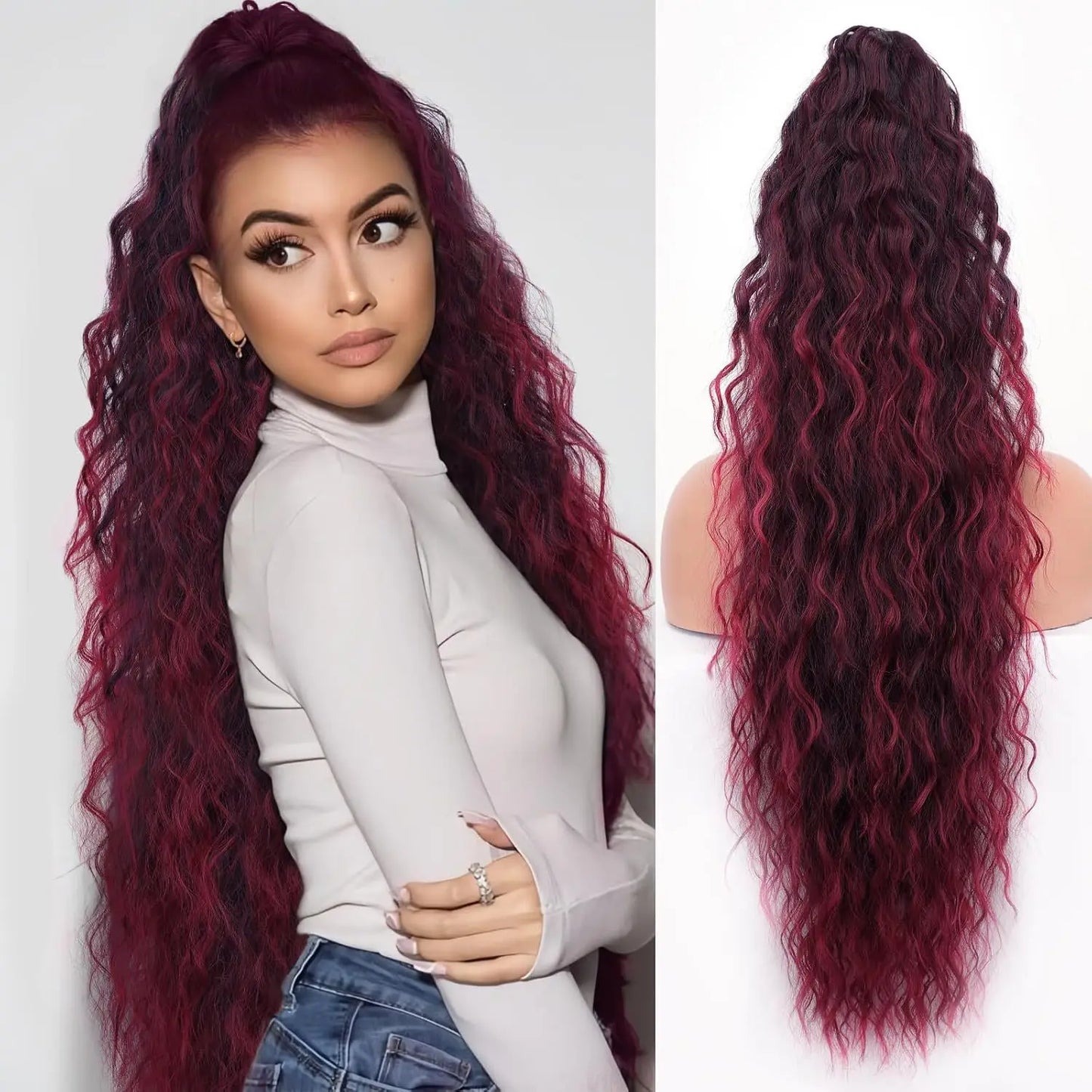 Wig Clip, Ponytail, Water Ripple, Long Curly Hair, Fluffy Long Curly Hair, Ponytail