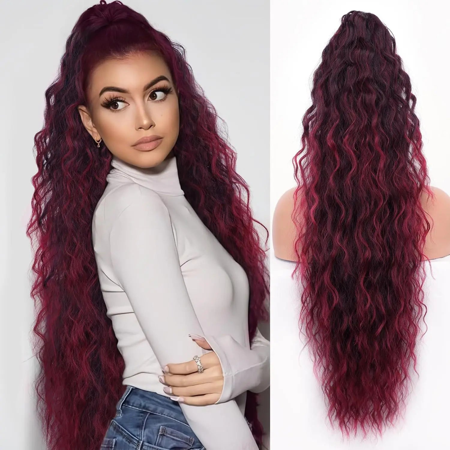 Wig Clip, Ponytail, Water Ripple, Long Curly Hair, Fluffy Long Curly Hair, Ponytail