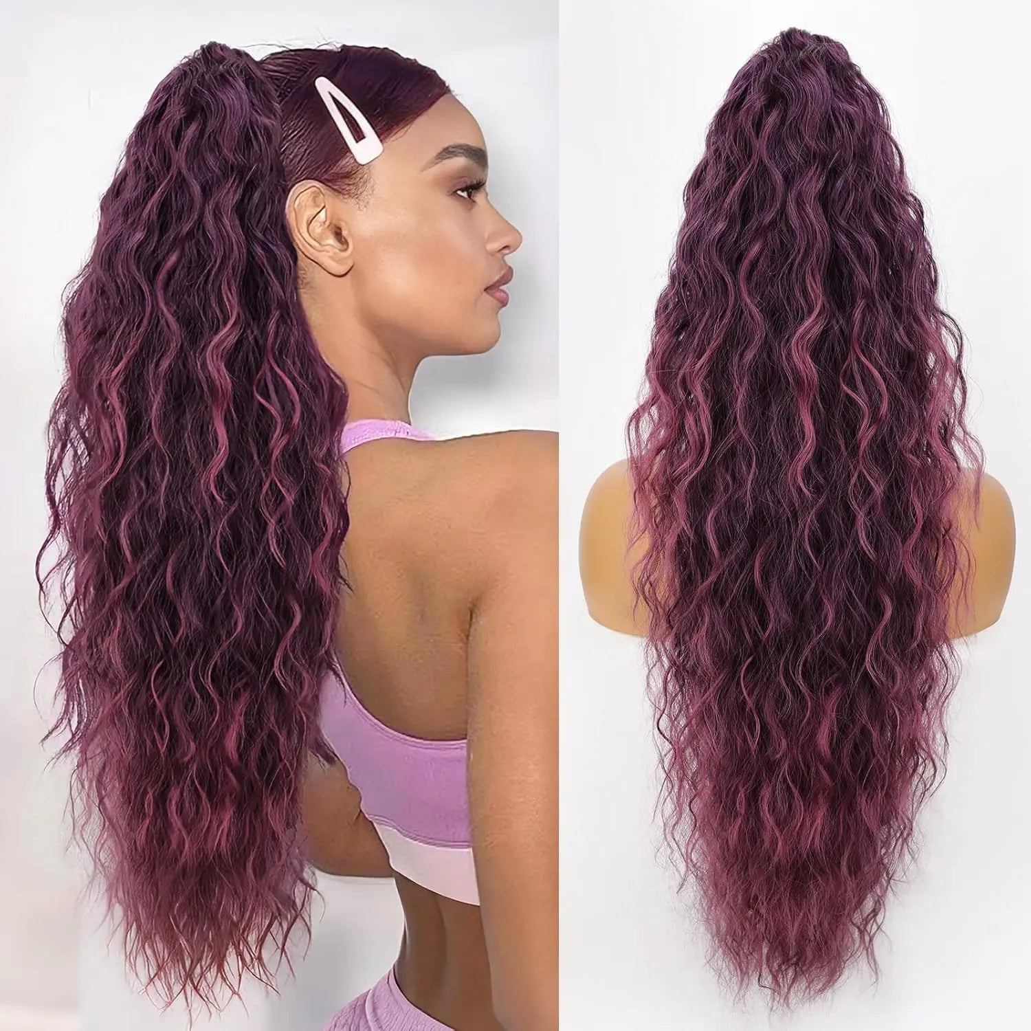 Wig Clip, Ponytail, Water Ripple, Long Curly Hair, Fluffy Long Curly Hair, Ponytail